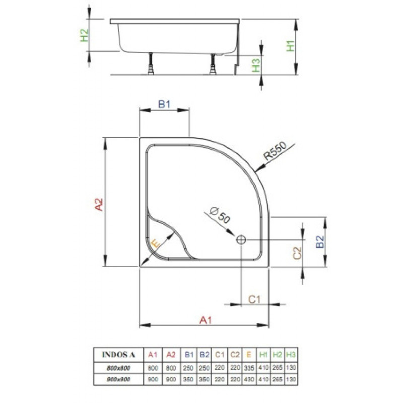 Душовий піддон RADAWAY Indos A 900х900х415 SIA9090-01