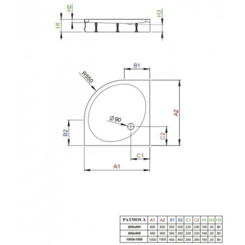 Душевой поддон RADAWAY Patmos A 800х800х160 4S88155-03