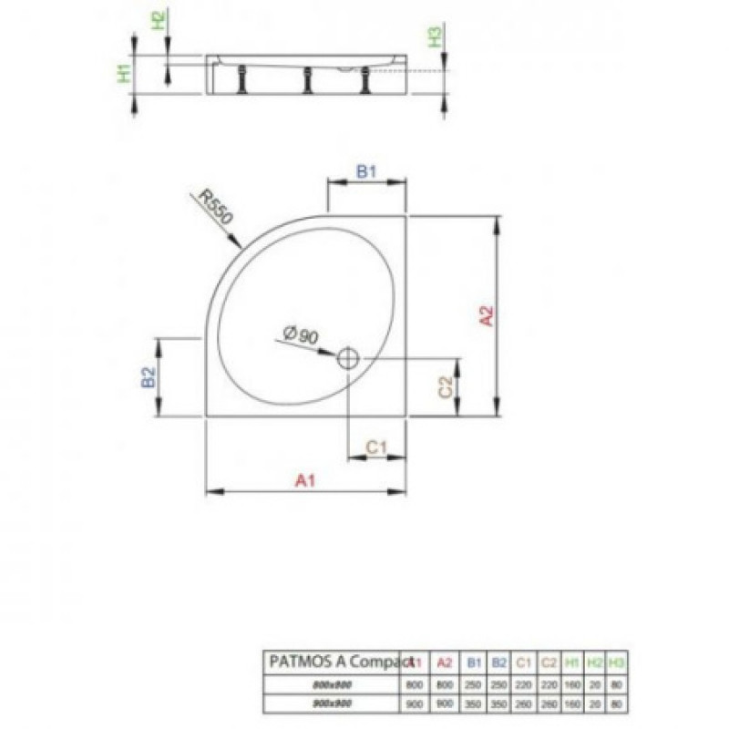 Душевой поддон RADAWAY Patmos A Compact 800х800х160 4S88155-05