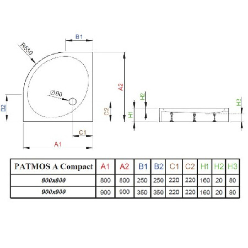 Душевой поддон RADAWAY Patmos A Compact 900х900х160 4S99155-05