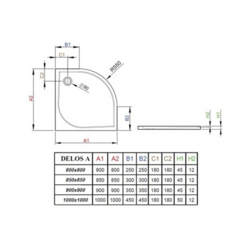 Душовий піддон RADAWAY Delos A 850х850х45 SDA8585-01