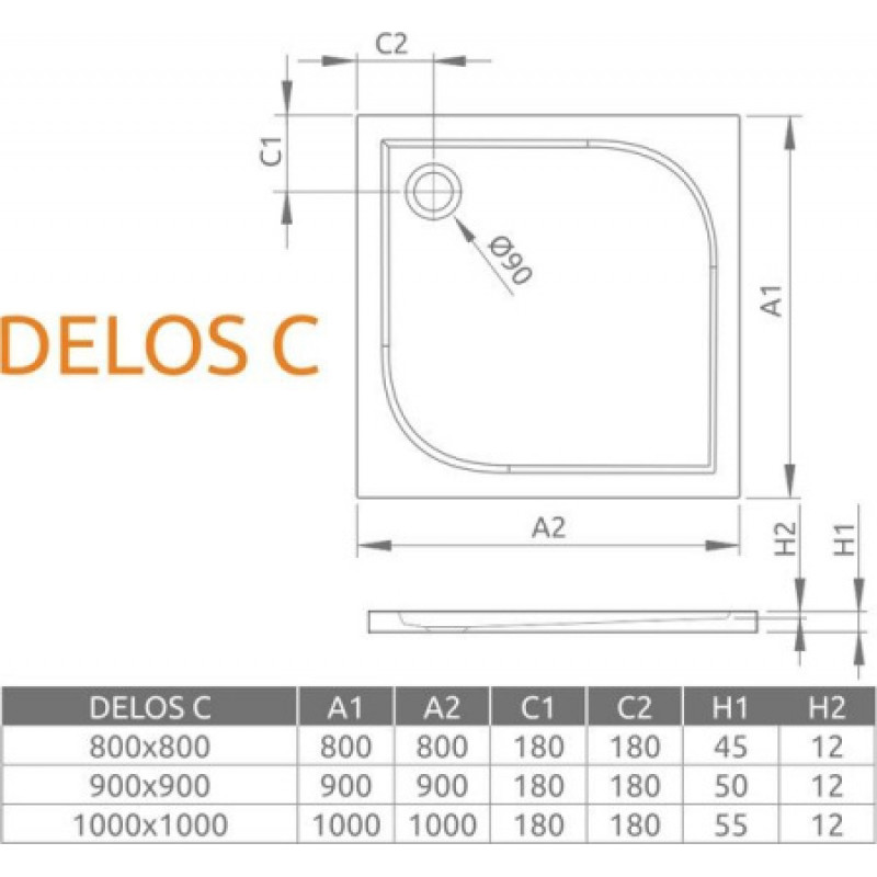 Душовий піддон RADAWAY Delos C 800х800х45 SDC0808-01