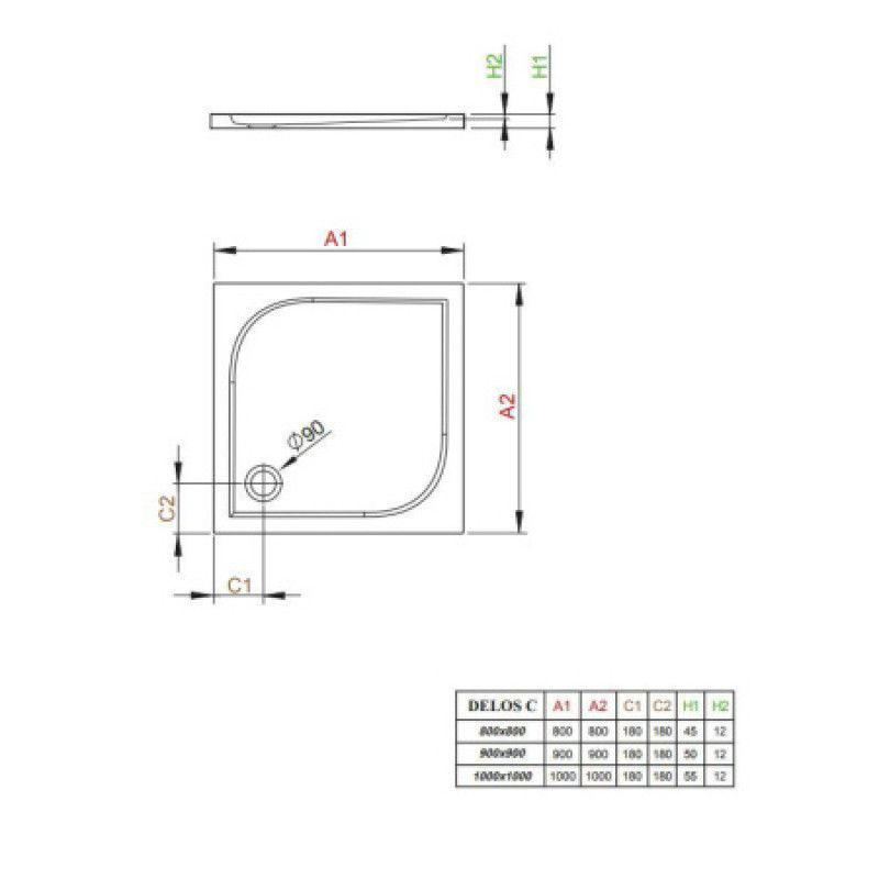 Душовий піддон RADAWAY Delos C 900х900х50 SDC0909-01