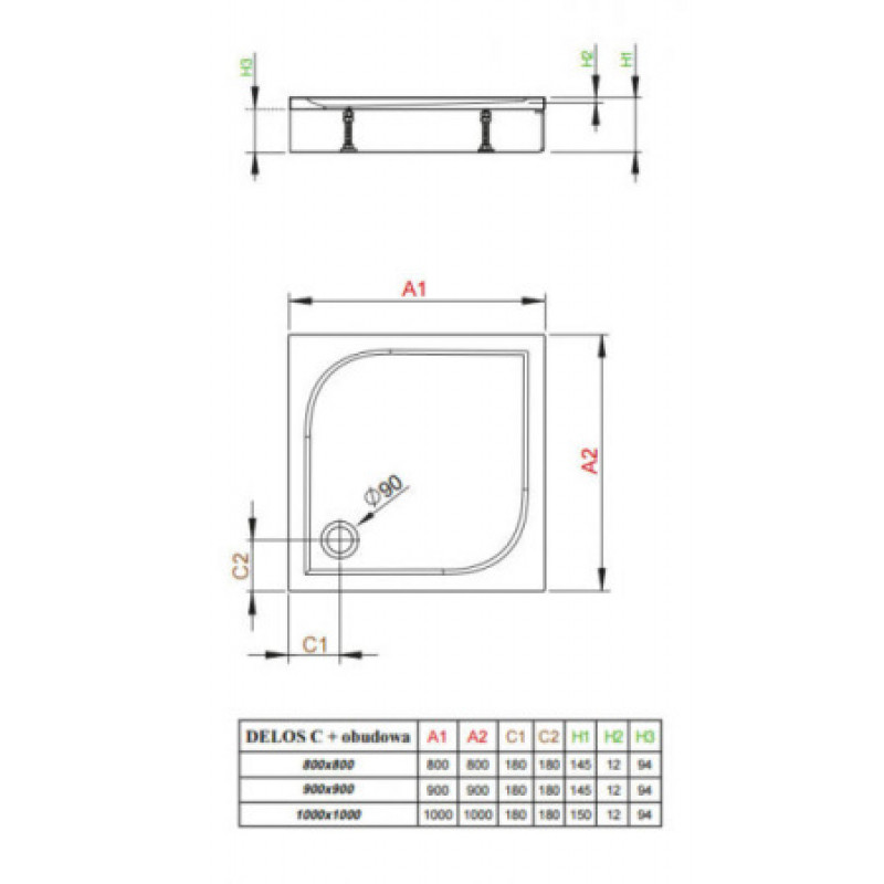 Душевой поддон + фронтовая панель RADAWAY Delos C 800х800х145 4C88170-03