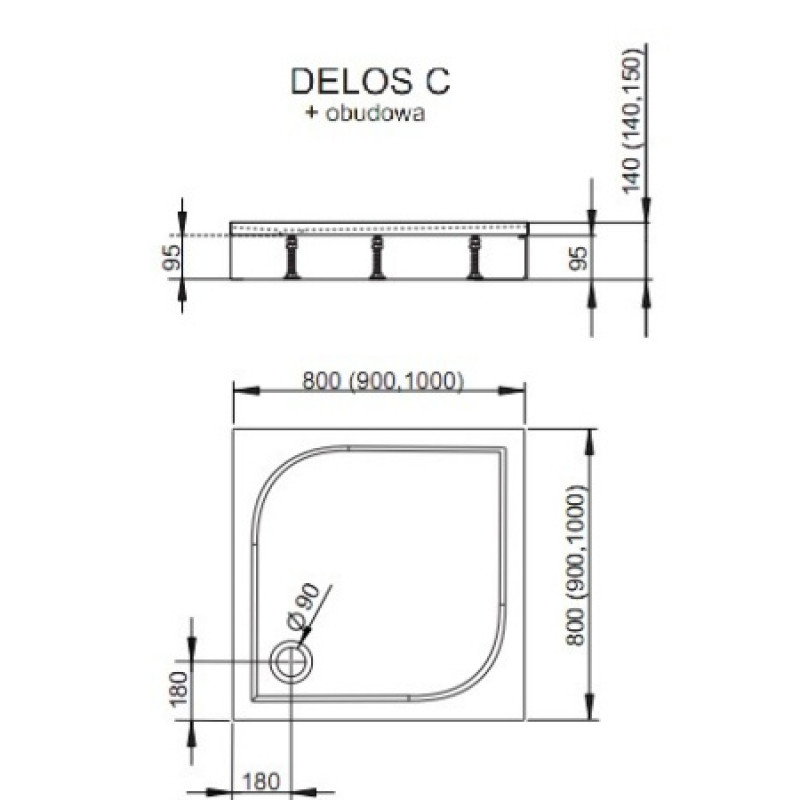 Душевой поддон + фронтовая панель RADAWAY Delos C 900х900х150 4C99170-03