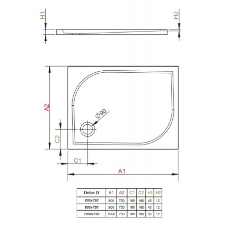 Душевой поддон RADAWAY Delos D 800х750х45 4D87545-03