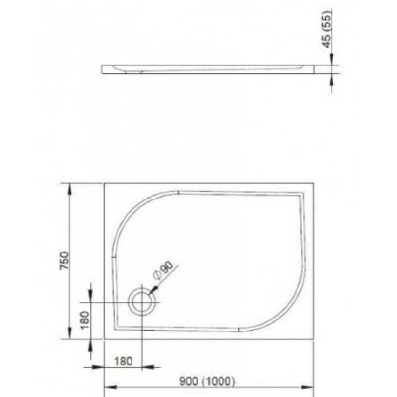 Душевой поддон RADAWAY Delos D 900х750х45 4D97545-03