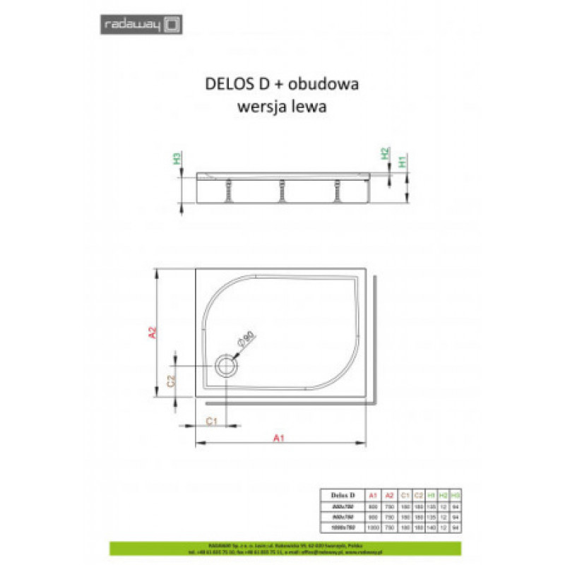 Душевой поддон + фронтовая панель RADAWAY Delos D 800х750х145 4D87514-03L