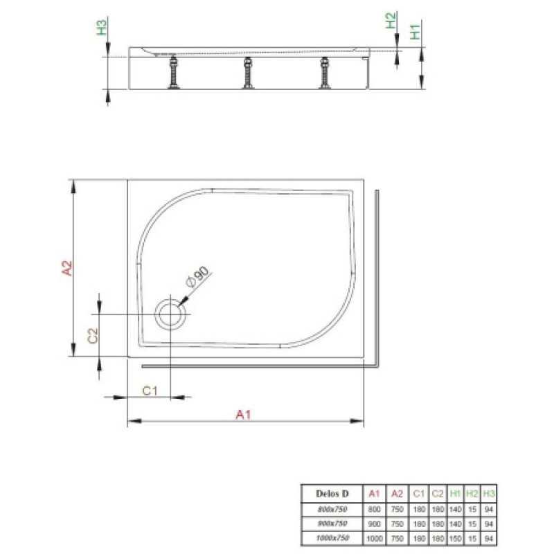 Душевой поддон + фронтовая панель RADAWAY Delos D 800х750х145 4D87514-03R