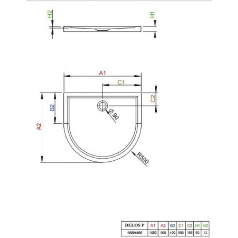 Душевой поддон + фронтовая панель RADAWAY Delos P 1000х900х50 4Z19035-03N