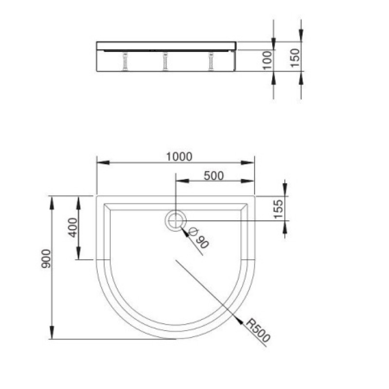 Душевой поддон + фронтовая панель RADAWAY Delos P 1000х900х50 4Z19150-03N