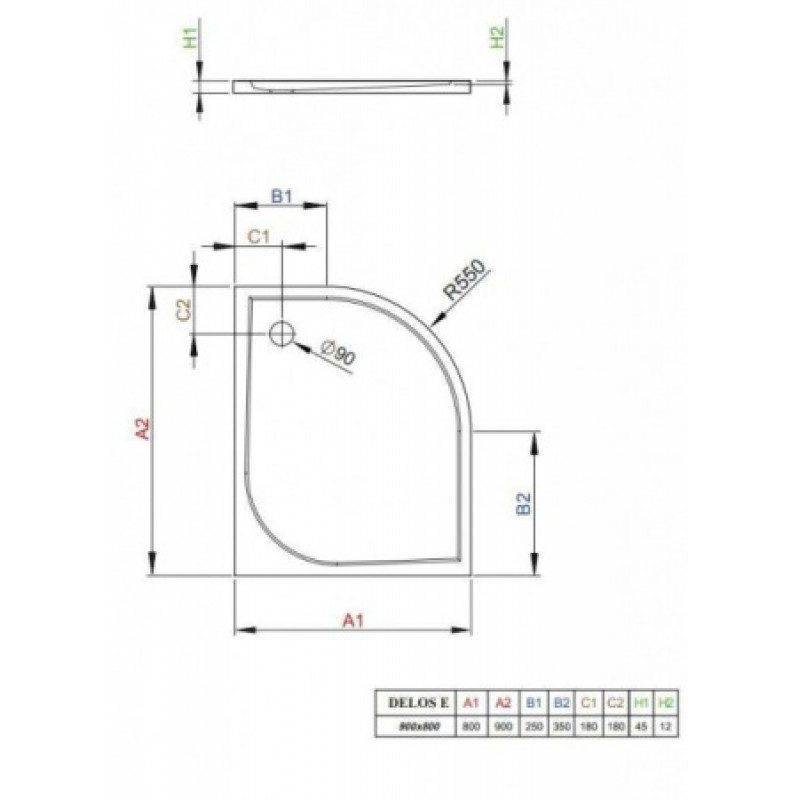 Душовий піддон RADAWAY Delos E 900х800х45 SDE9080-01L
