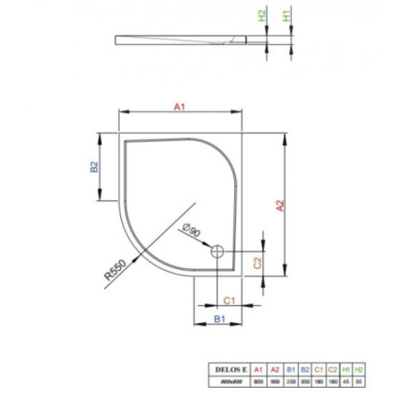 Душовий піддон RADAWAY Delos E 900х800х45 SDE8090-01R