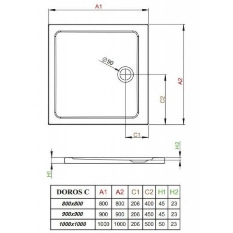 Душевой поддон RADAWAY Doros C 900х900х45 SDRC9090-01