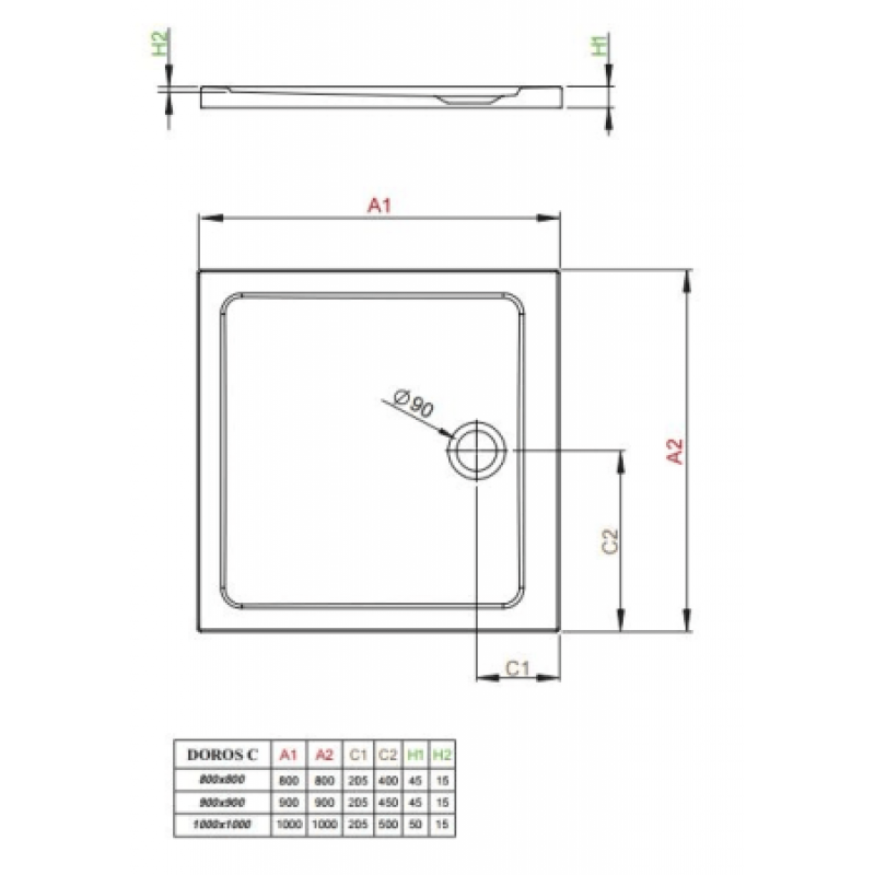 Душовий піддон RADAWAY Doros C 1000х1000х50 SDRC1010-01