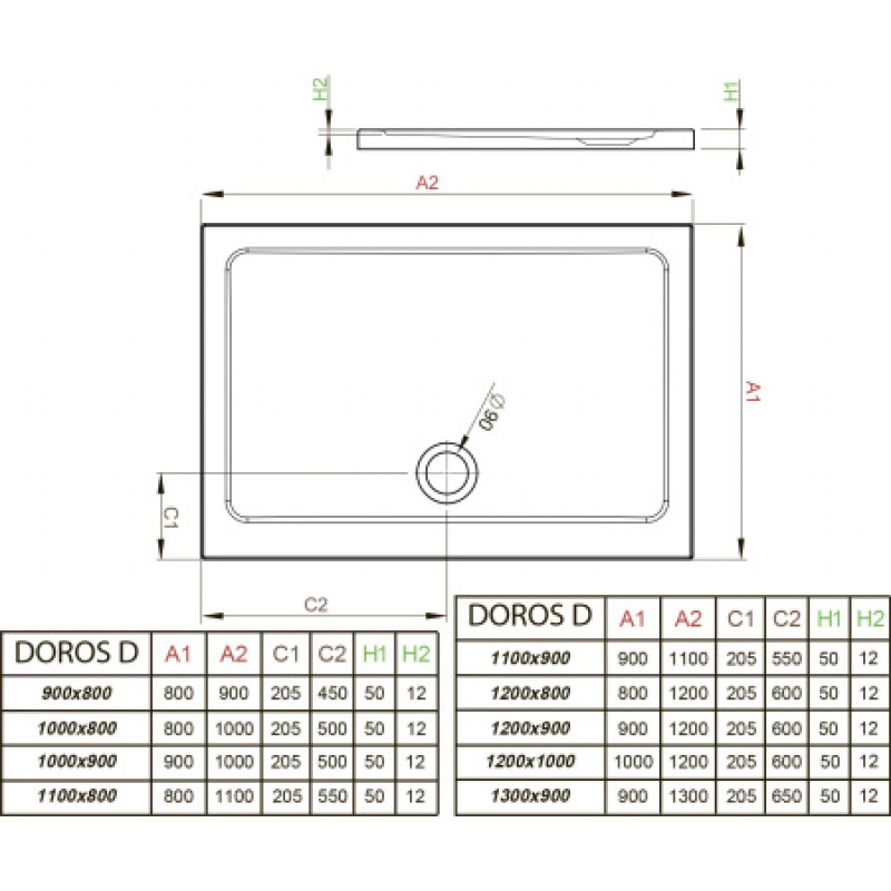Душевой поддон RADAWAY Doros D 900х800х50 SDRD9080-01