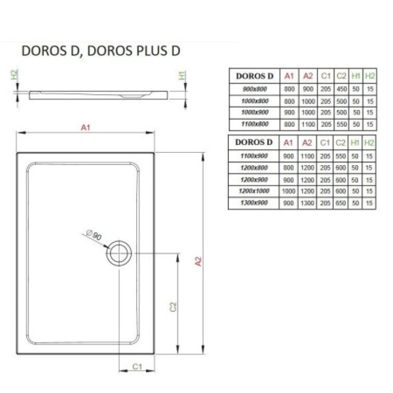 Душовий піддон RADAWAY Doros D 1000х900х50 SDRD1090-01