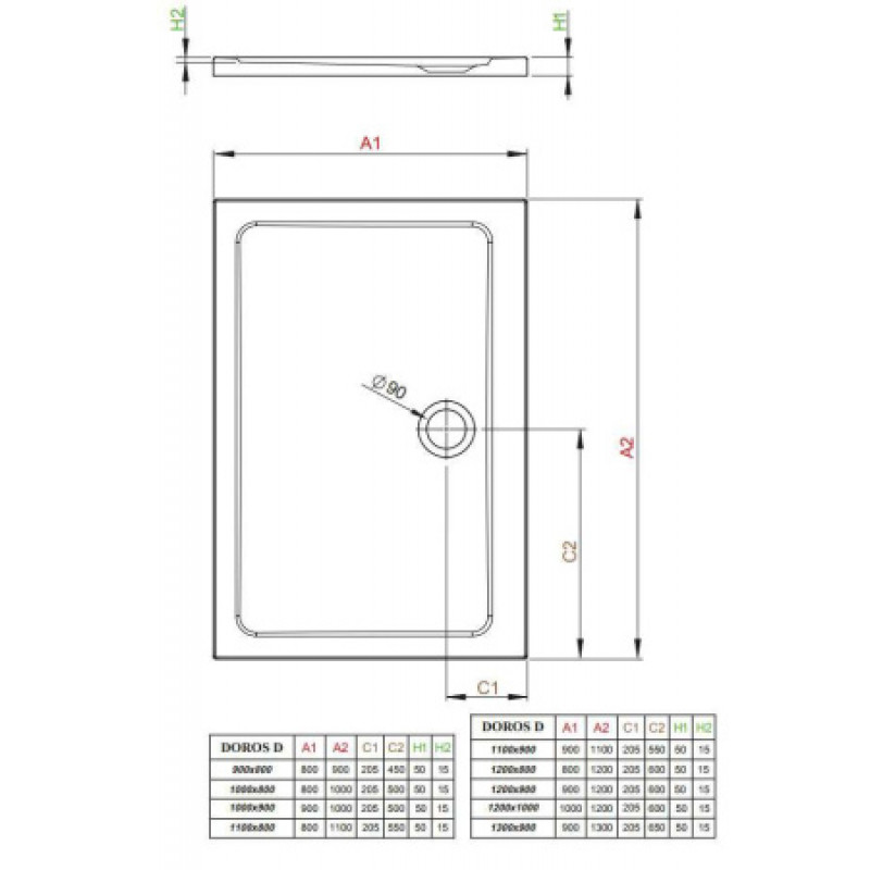 Душевой поддон RADAWAY Doros D 1100х800х50 SDRD1180-01