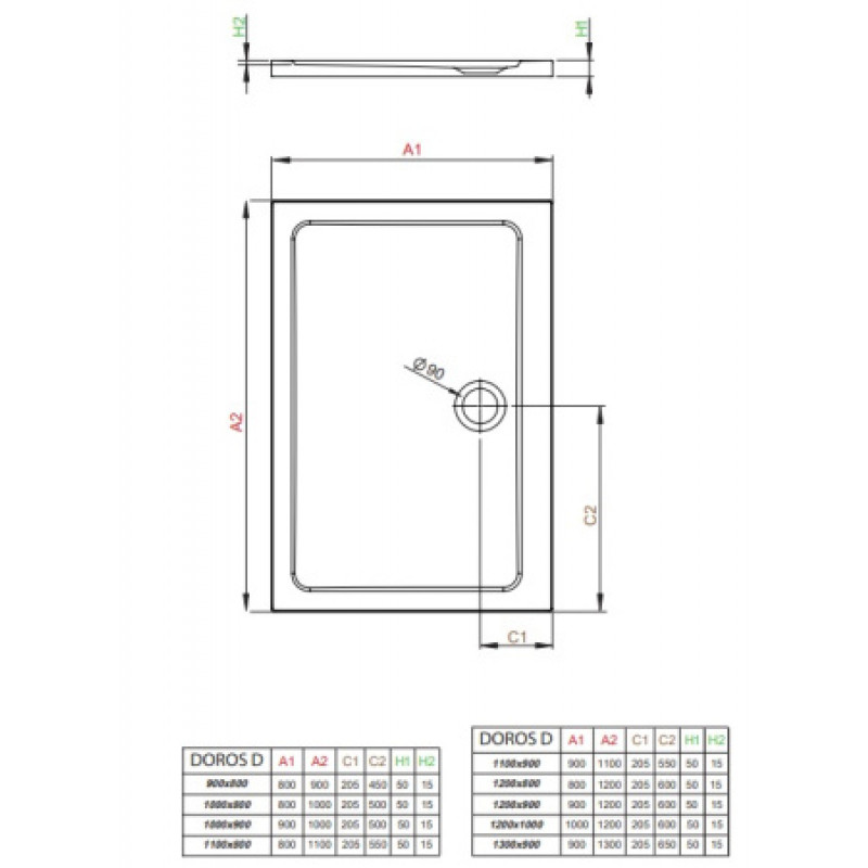 Душевой поддон RADAWAY Doros D 1100х900х50 SDRD1190-01