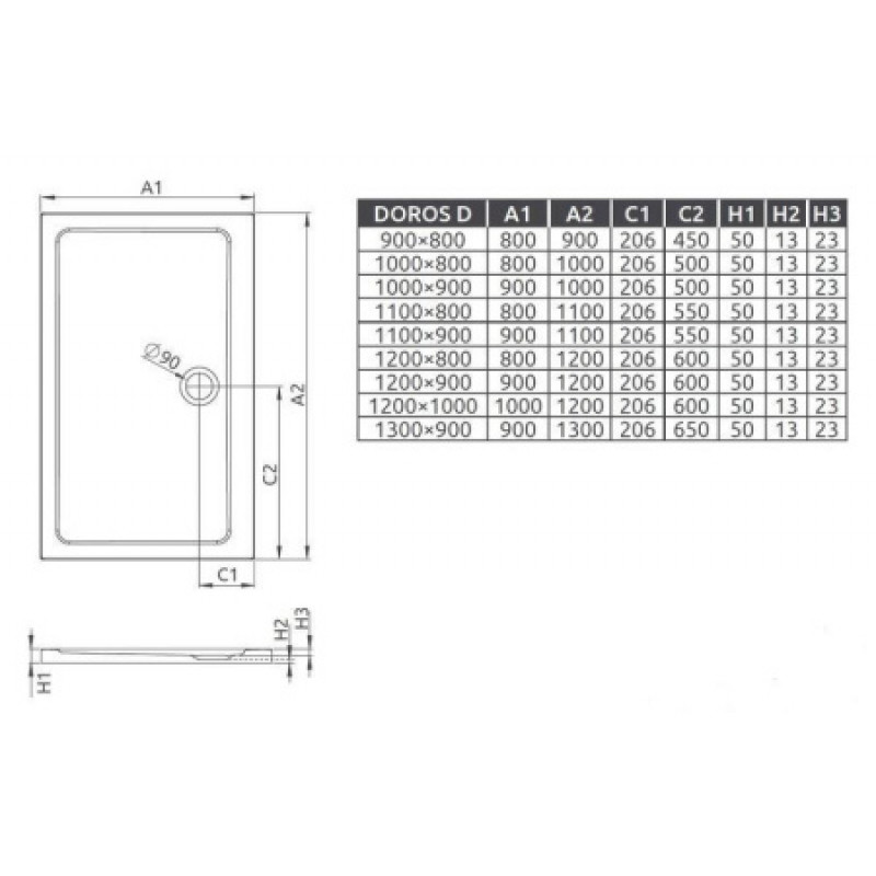 Душевой поддон RADAWAY Doros D 1200х1000х50 SDRD1210-01