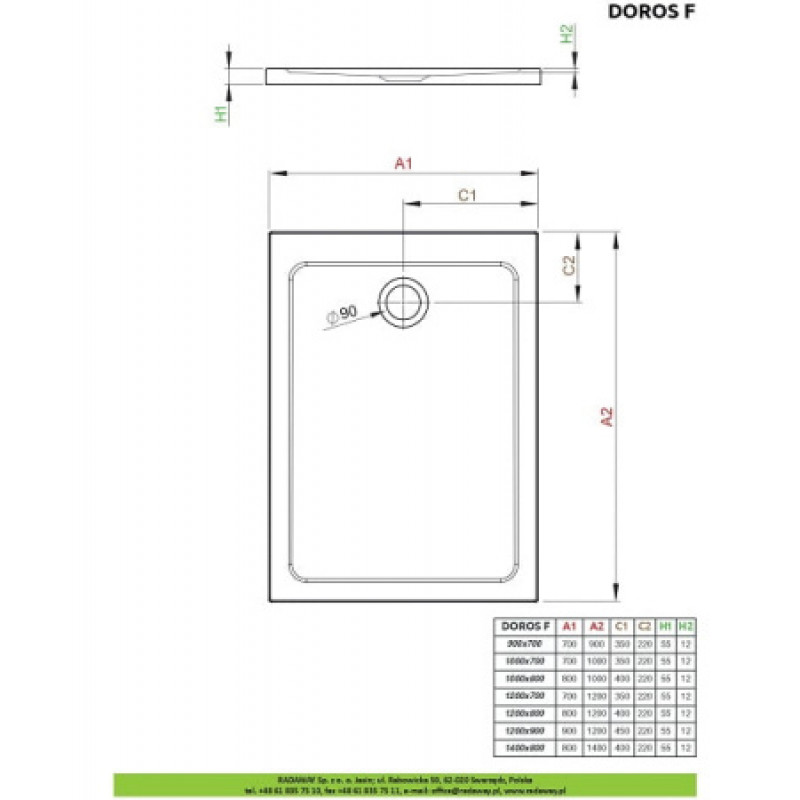 Душевой поддон RADAWAY Doros F 1200х800х55 SDRF1280-01