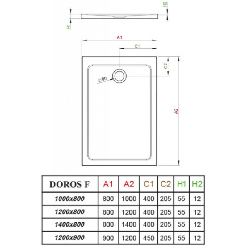 Душовий піддон RADAWAY Doros F 1200х900х55 SDRF1290-01