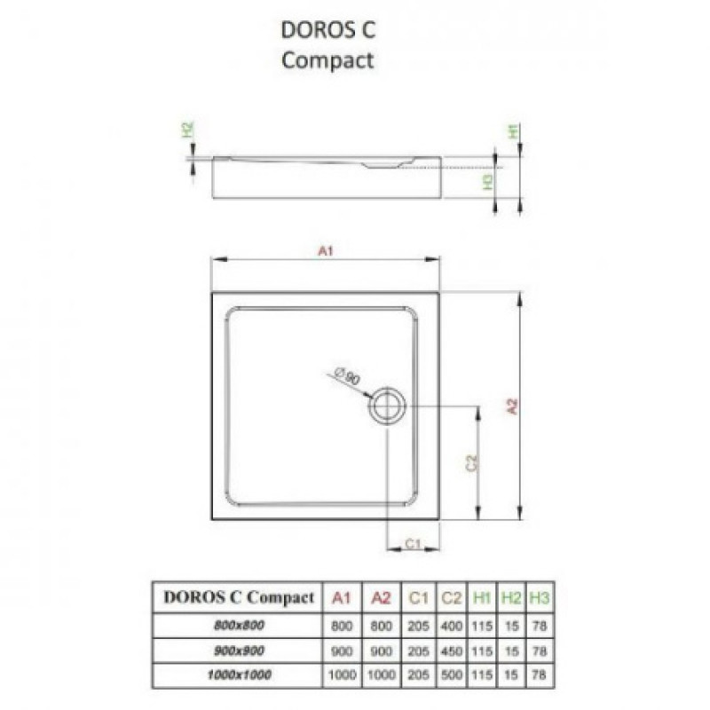 Душовий піддон RADAWAY Doros C Compact 800х800х115 SDRC8080-05