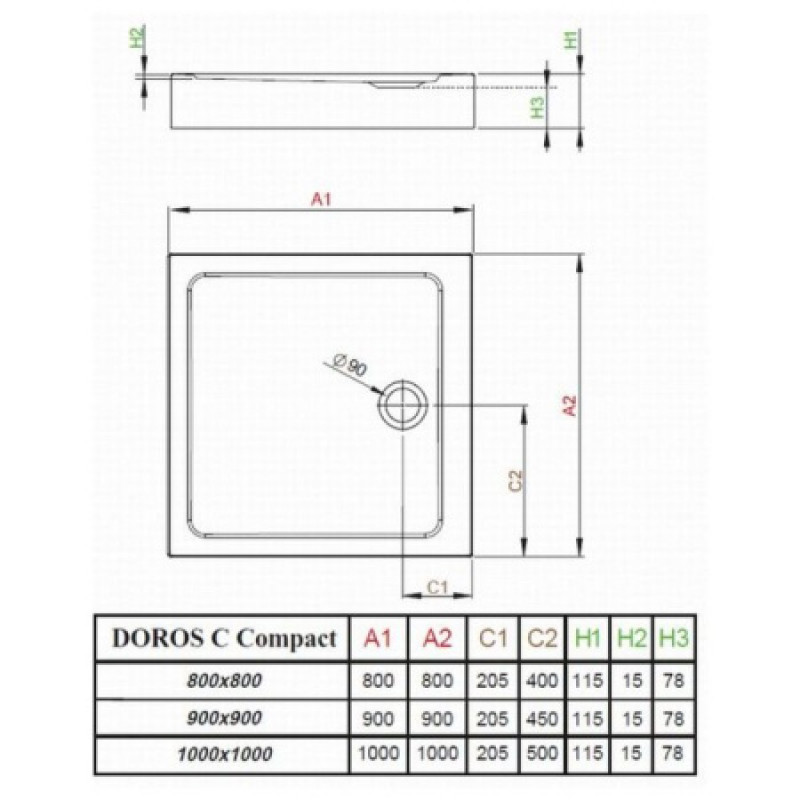 Душевой поддон RADAWAY Doros C Compact 900х900х115 SDRC9090-05