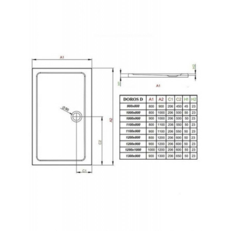 Душовий піддон RADAWAY Doros D Compact 900х800х115 SDRD9080-05