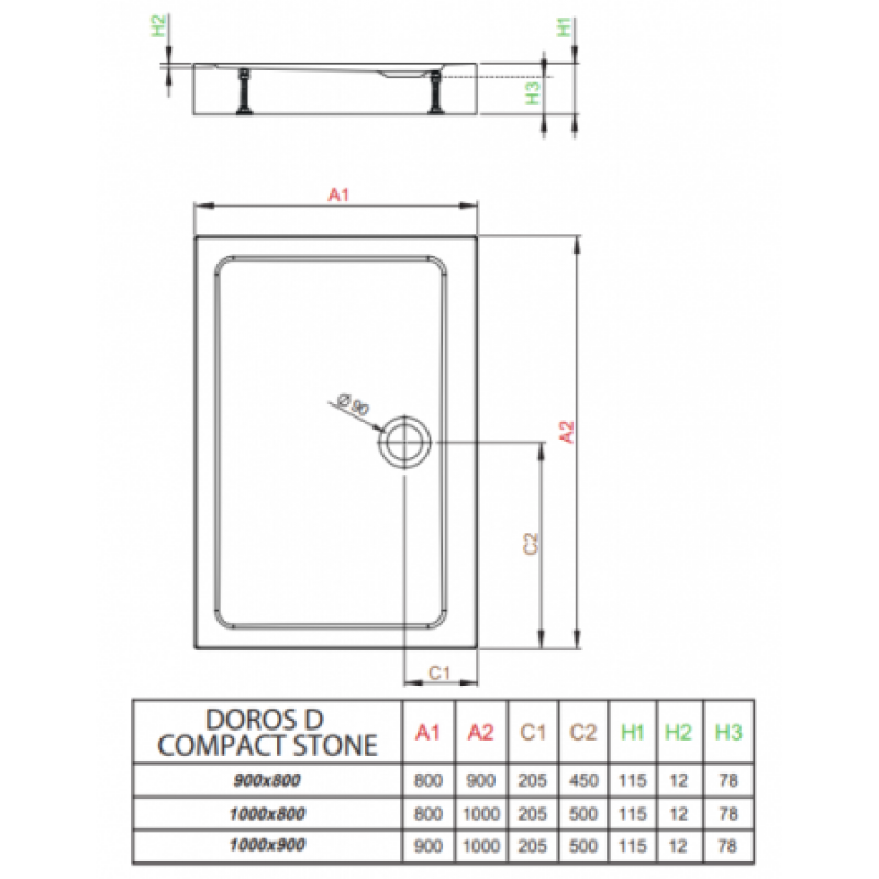 Душовий піддон RADAWAY Doros D Compact 1000х900х115 SDRD1090-05