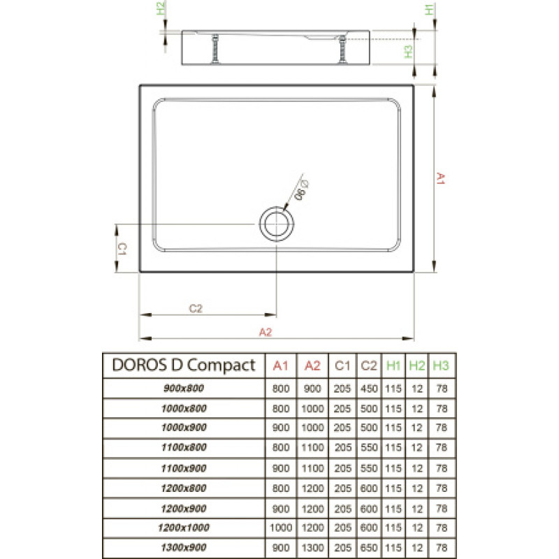 Душевой поддон RADAWAY Doros D Compact 1100х800х115 SDRD1180-05