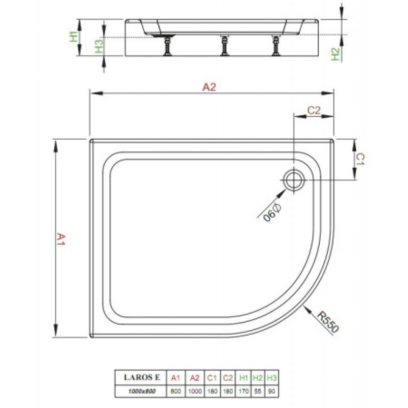 Душовий піддон RADAWAY Laros E Compact 1000х800х170 L SLE81017-01L