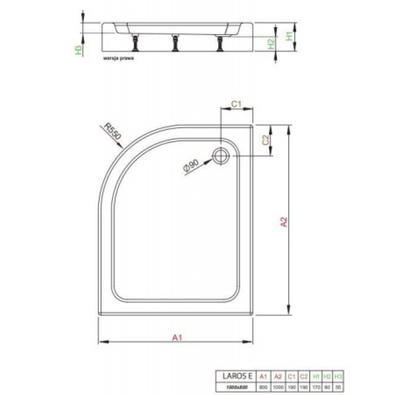 Душовий піддон RADAWAY Laros E Compact 1000х800х170 SLE81017-01R