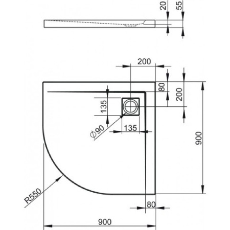 Душевой поддон RADAWAY Argos A 900х900х55 4AA99-01