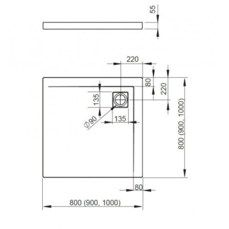Душовий піддон RADAWAY Argos C 800х800х55 4AC88-01