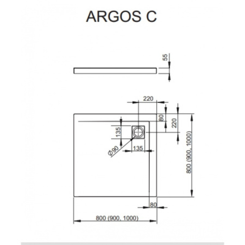 Душевой поддон RADAWAY Argos C 900х900х55 4AC99-01
