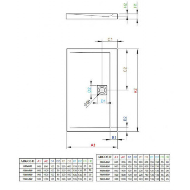 Душовий піддон RADAWAY Argos D 1400х900х55 4AD914-01