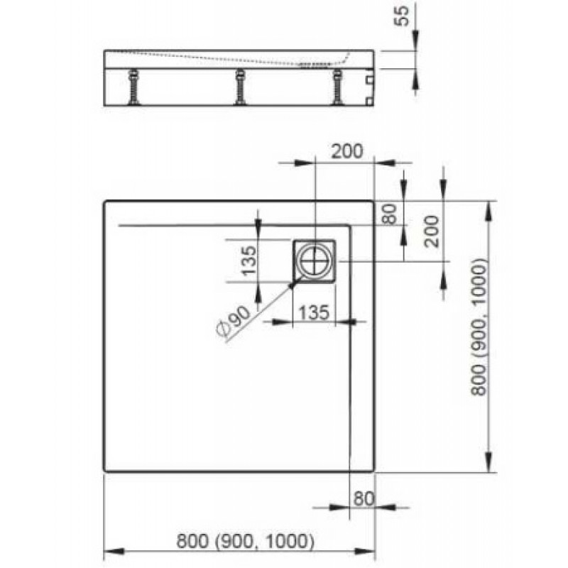 Душевой поддон + ножки RADAWAY Argos 800х800х145 4ACN88-02