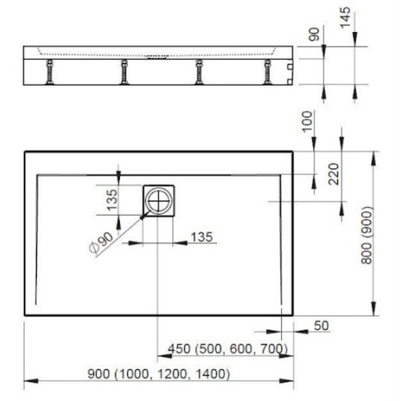 Душевой поддон + ножки RADAWAY Argos D 900х800х145 4ADN89-02