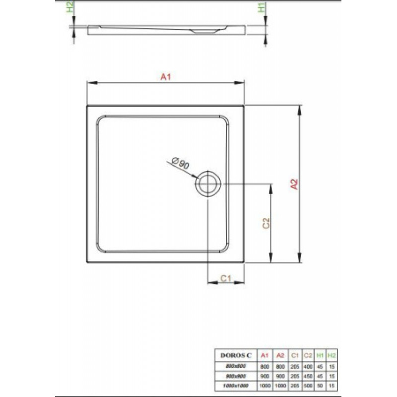 Душовий піддон RADAWAY Doros Plus C 1000х1000х45 SDRPC1010-01