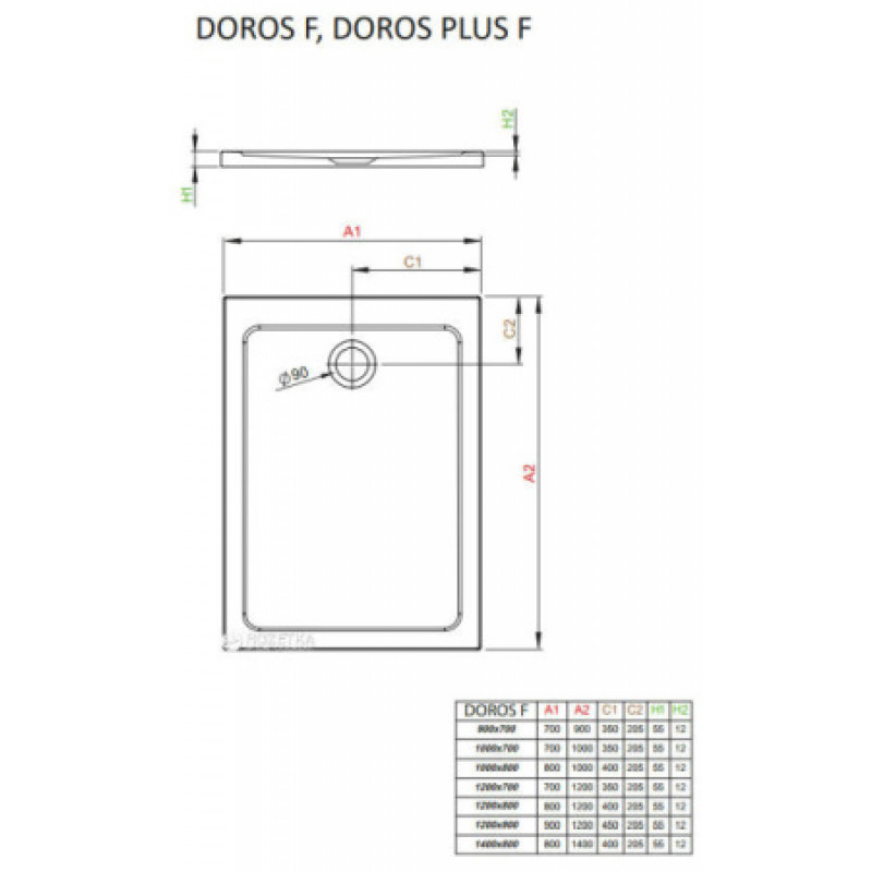 Душевой поддон RADAWAY Doros Plus F 1200х800х50 SDRFP1280-01