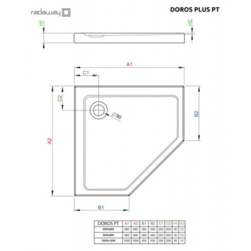 Душевой поддон RADAWAY Doros Plus PT 900х900х40 SDRPTP9090-01