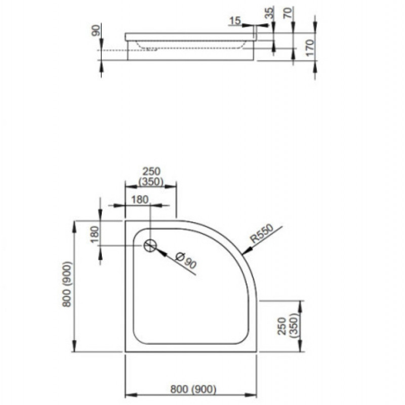 Душевой поддон RADAWAY Siros A Compact 900х900х170 SBA9917-2