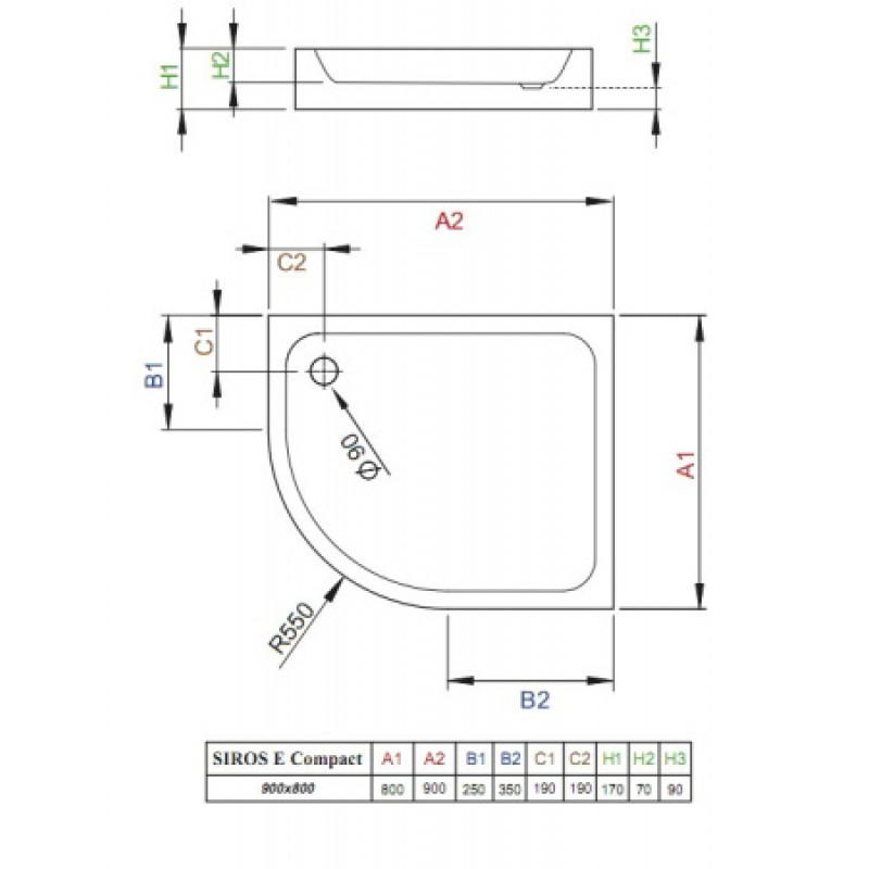 Душевой поддон RADAWAY Siros E Compact 800х900х170 SBE9817-1R