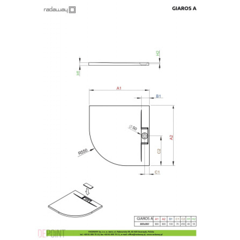 Душевой поддон RADAWAY Giaros A 900х900х40 MKGA9090-03