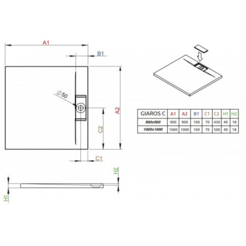 Душевой поддон RADAWAY Giaros C 900х900х40 MKGC9090-03