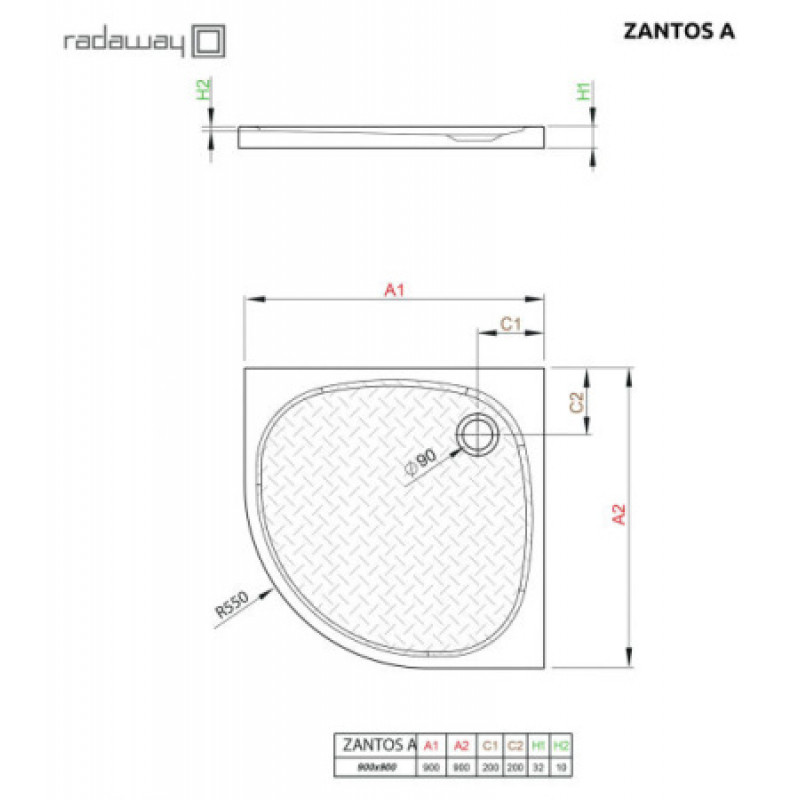 Душевой поддон RADAWAY Zantos A 900х900х32 M3ZNA9090-06