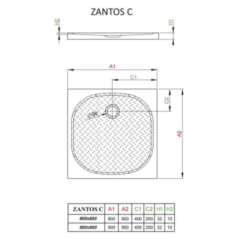 Душевой поддон RADAWAY Zantos C 900х900х32 M3ZNC9090-06