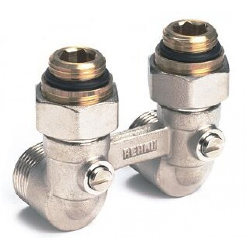 Блок шарових кранов G1/2" x G3/4" угловой, для радиаторов с нижним подключением REHAU  R240737001