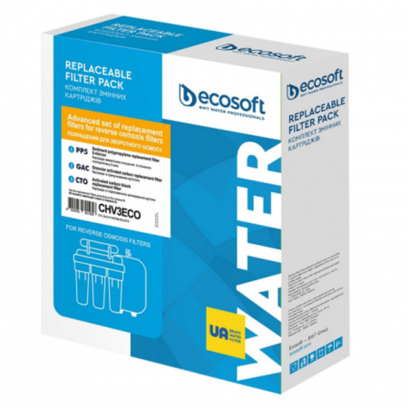 Улучшенный комплект картриджей Ecosoft 1-2-3 для фильтров обратного осмоса CHV3ECO